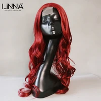 linna 20 inch red synthetic lace wig long wavy with baby hair cosplay wig for women wine red heat resistant wigs