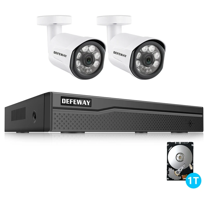 DEFEWAY комплект видеонаблюдения 4CH NVR 1080P POE CCTV система 2MP IP камера CCTV уличная камера 2 камеры 1 ТБ HDD