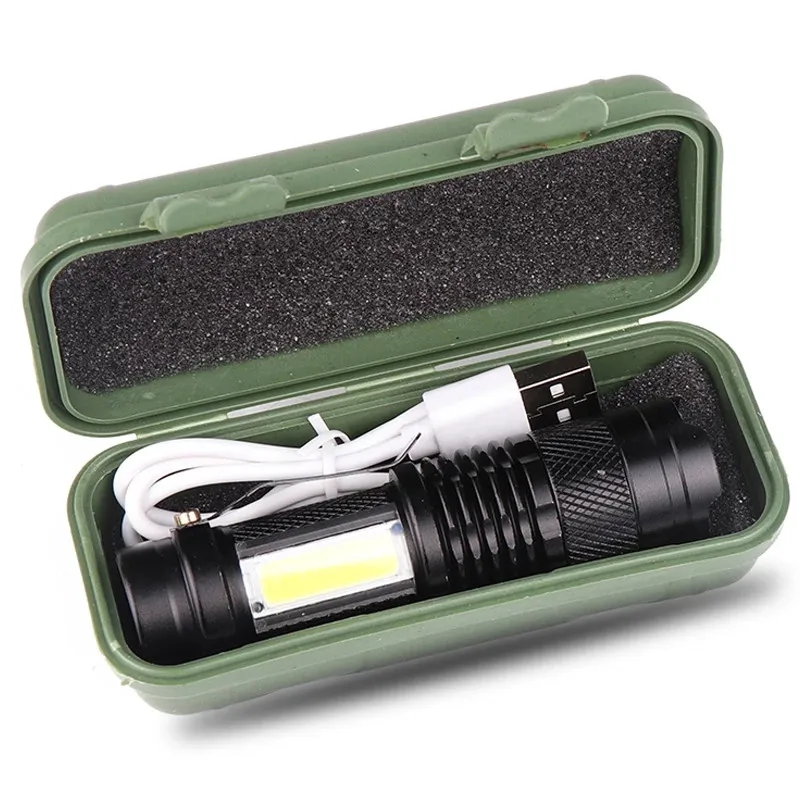 

Зецзо®Светодиодный фонарик XP-G Q5 COB, светодиодный зуммируемый встроенный аккумулятор, USB зарядка, водонепроницаемый тактический фонарь, лам...