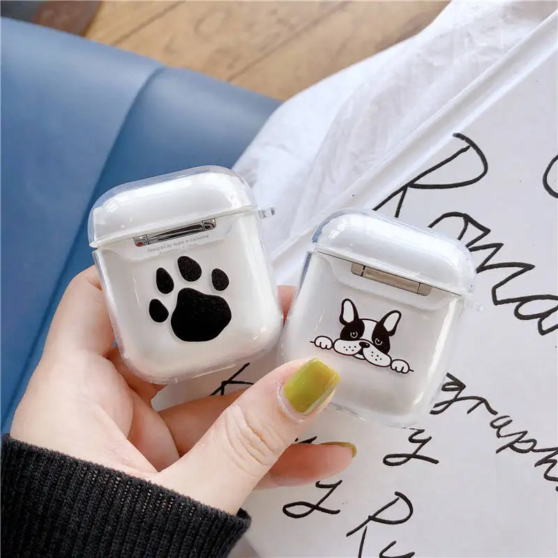 Милый отпечаток лапки щенка собаки мягкий ТПУ прозрачный чехол для Apple Airpods 1/2 милый чехох с рисунком бульдога беспроводная гарнитура зарядная коробка