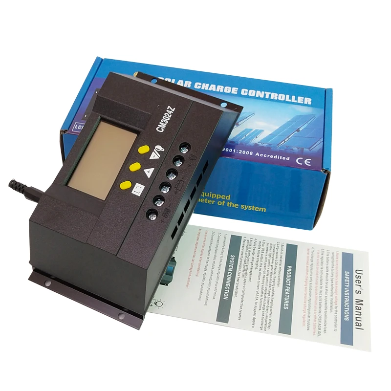 30A 12V/24V Auto Solar Panel Battery Charge Controller LCD Display Backlight Solar Collector Regulator CM3024Z