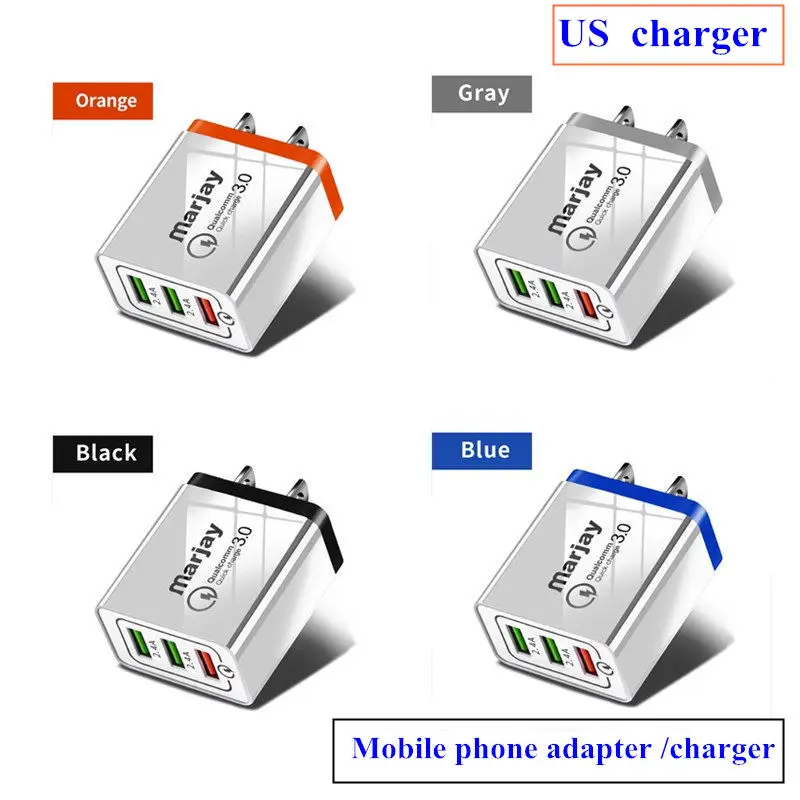 Быстрое зарядное устройство USB 3,0 с 3 портами для iPhone X, 8, 7, 11, iPad, быстрое настенное зарядное устройство для Xiaomi note6, 7, 8 pro, huawei, зарядное устройство для телефонов, версия США