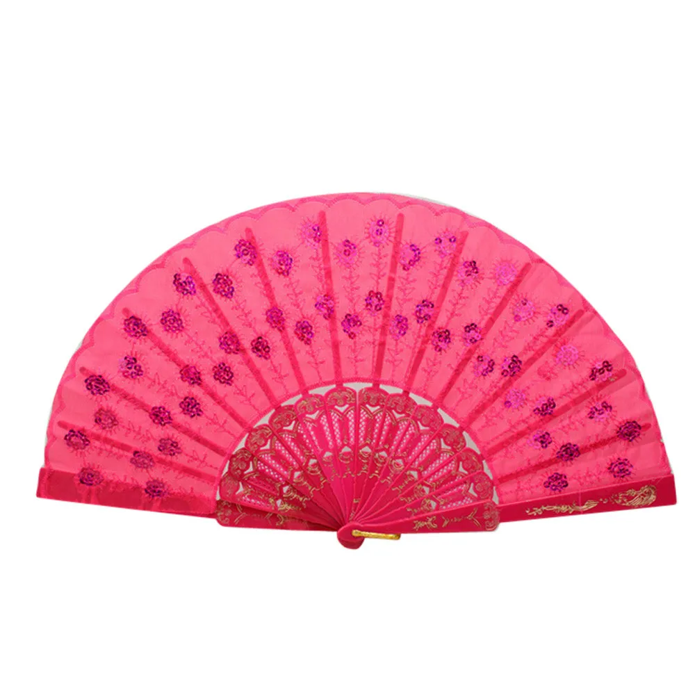 Bone color face sequin fan испанское кружево Шелковый складной ручной танцевальный веер цветочный узор для вечерние свадебные L0730