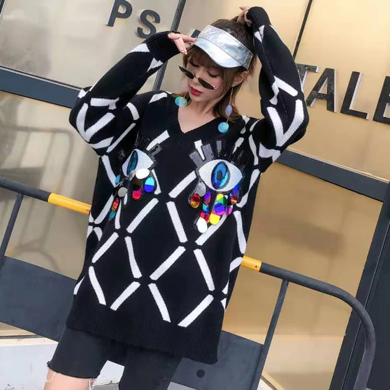 Женский вязаный свитер с капюшоном v-образным вырезом свободная одежда осень 2019 |