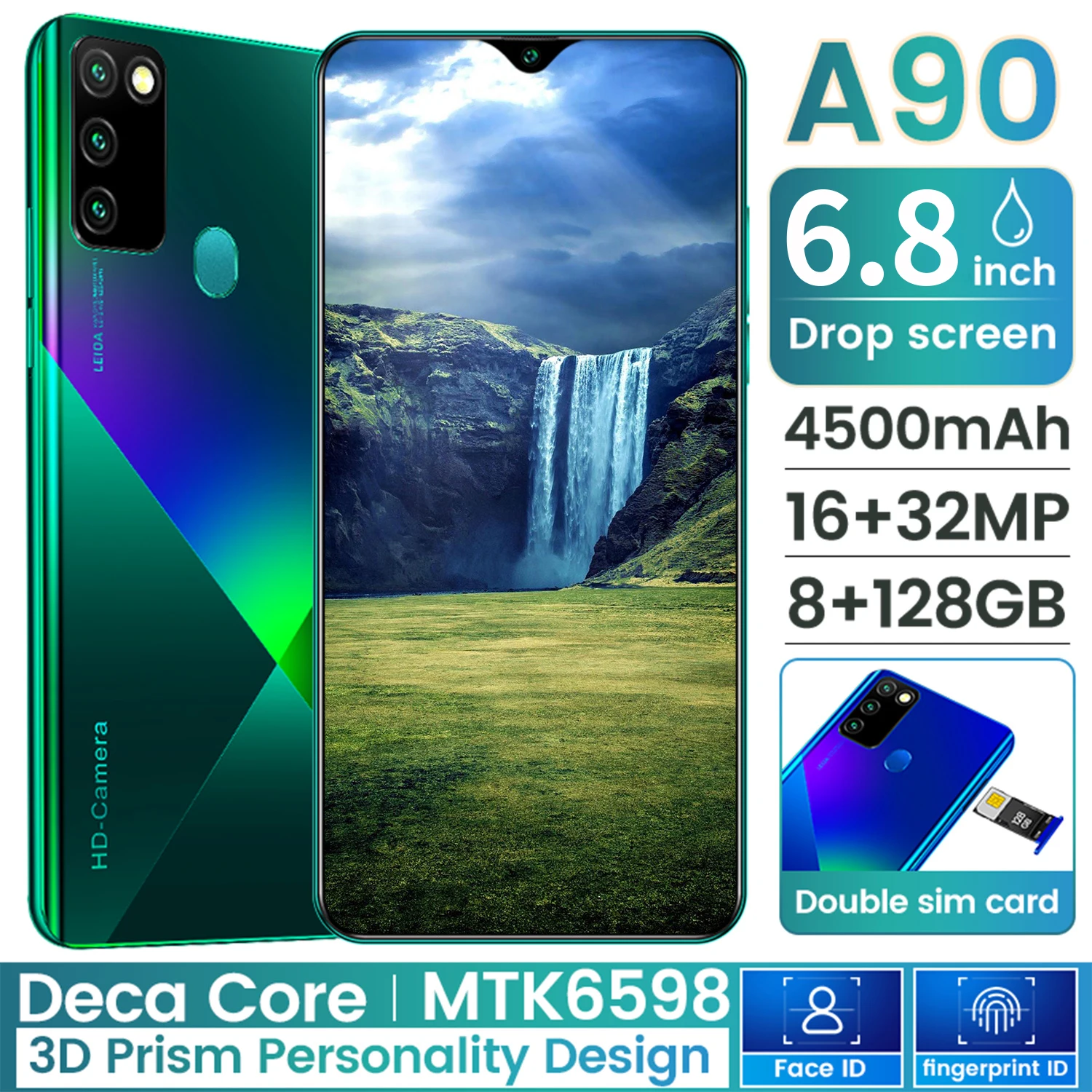 

A90 Global Version Galxy 6.8 Inch Smartphone Full Screen 12GB+ 512GB Android 10 Finger Face ID Dual Camera 4G Smart Mobile Phone