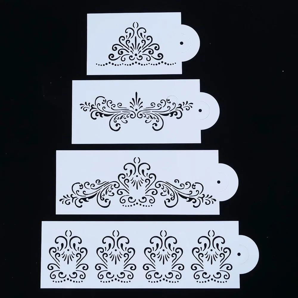 4pcs Flower1 Инструмент для украшения торта, дамасская кружевная кайма, торты, торты, кексы, трафарет для изделий из сахара, декоративная форма, инструмент для выпечки, кухонные аксессуары - Цвет: 4pcs Flower1