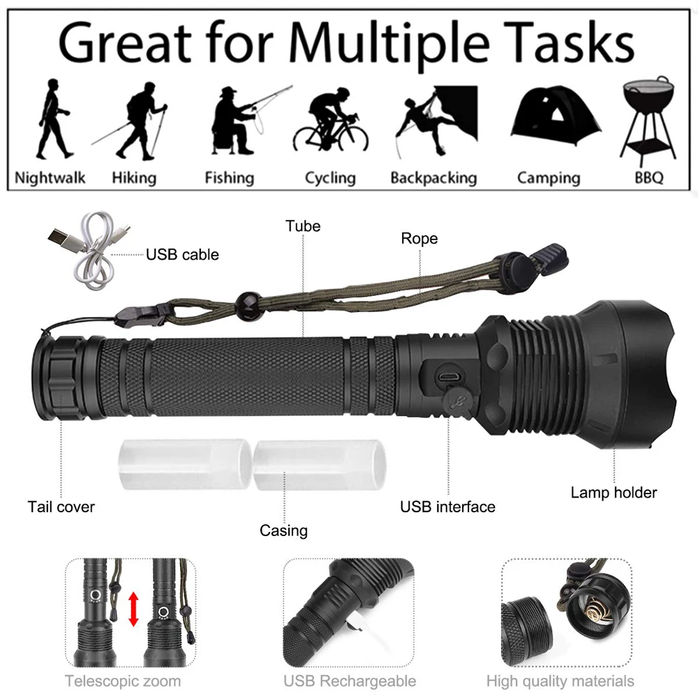Ультраяркий светодиодный фонарик Xlamp XHP90.3 супер мощный USB XHP70 XHP50 фонафонарь с