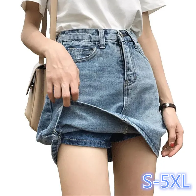

S-XL,2xl,3xl,4xl,5XL 2019 Summer a line High Waist Denim Shorts skirts Plus Size Female Shorts Jeans for Women (E0952)