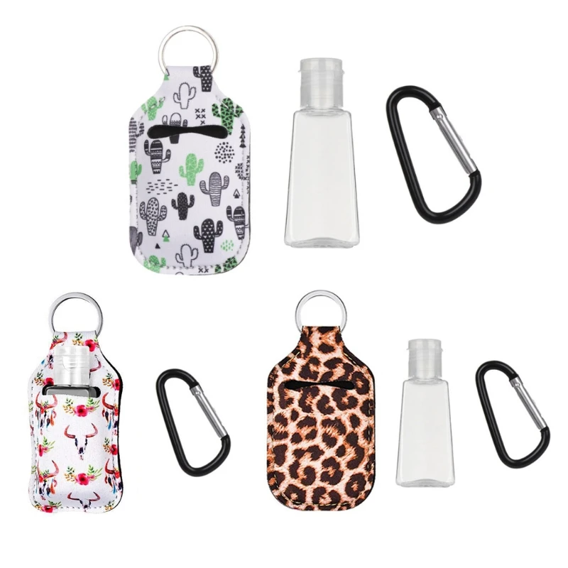 

3 Sets 30ml Portable Refillable Clear Empty Bottle with Keychain Holder Carriers Hand Sanitizer Flip Cap Container