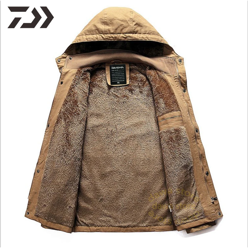 Мужская зимняя куртка для рыбалки с капюшоном и несколькими карманами теплая