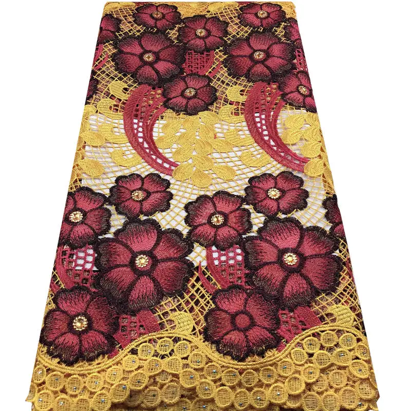 Африканская кружевная ткань желтый белый шнур водорастворимое кружево с камнями