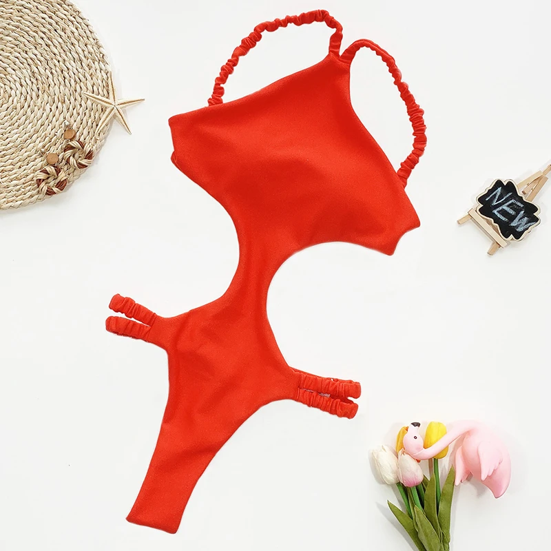 

Mossha Red bodysuits one-piece swimsuit female Sexy thong bikini 2020 High cut swimwear women monokini New bathing suit biquini