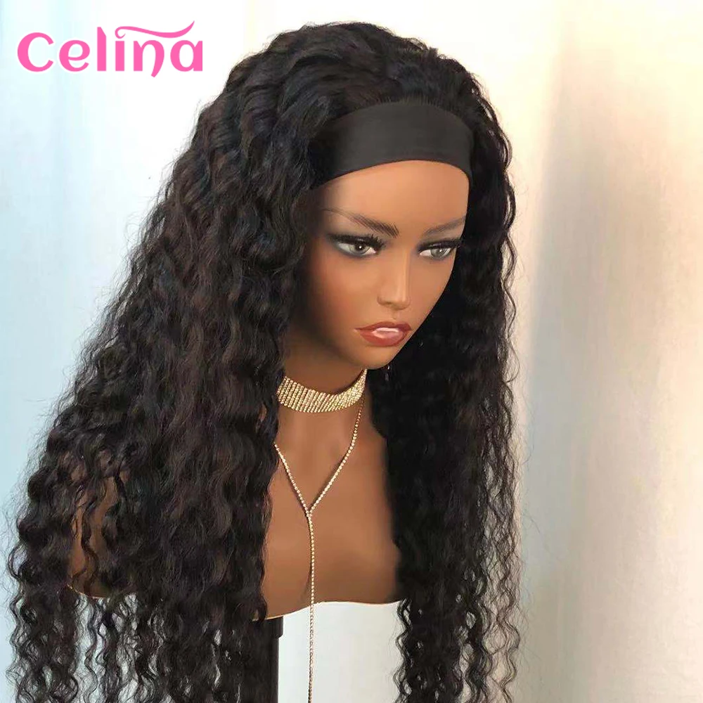 

Deep Wave Headband Wig Curly Human Hair Wigs Brazilian Remy Human Hair Wig Headband Wigs Glueless For Black Women Free Shipping