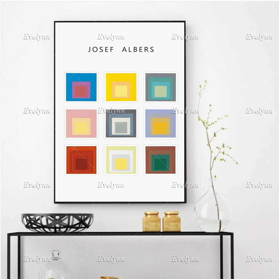 

Josef Albers Museum Exhibition Poster,Minimalism Abstract Wall Art Prints Home Decor Canvas Unique Gift Floating Frame