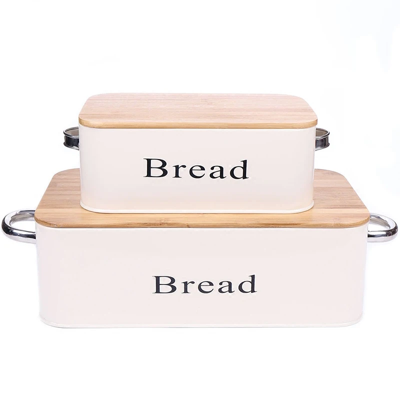 

Oversized French bamboo cover binaural bread box Large small storage box rectangular galvanized iron box WJ102614