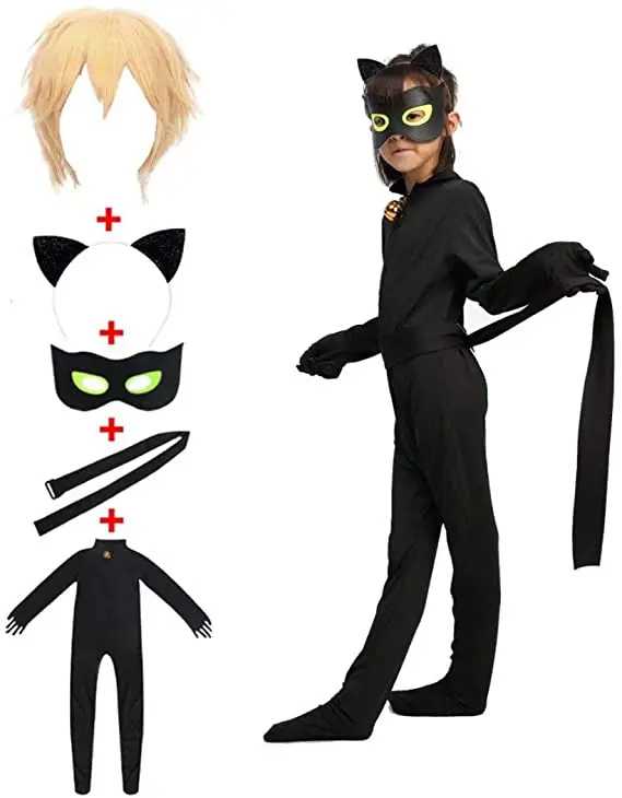 Детский Костюм Кошки-комбинезон для косплея с париком мальчиков и девочек на