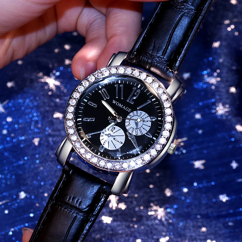 Часы наручные стразы женские с кожаным ремешком модные роскошные|Женские часы| |