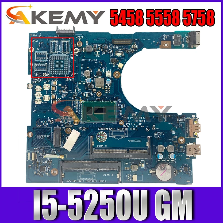 

Akemy I5-5250U For Dell INSPIRON 5458 5558 5758 Laptop Motherboard LA-B843P CN-0XCFXD XCFXD Mainboard 100%tested