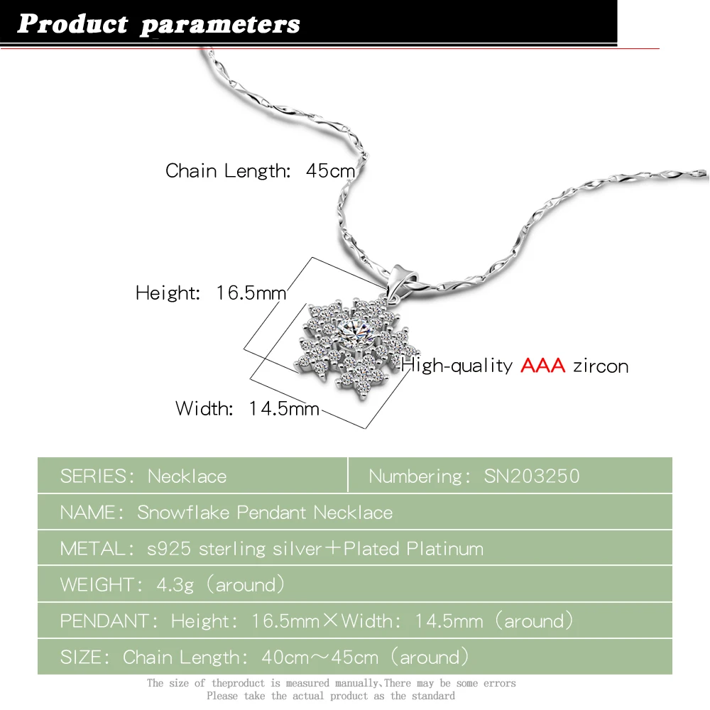 Модная цепочка из стерлингового серебра 925 пробы с кристаллами Снежинка для