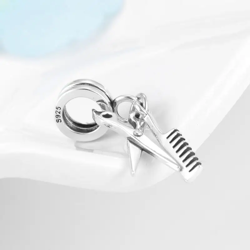 Модный женский парикмахерский инструмент из серебра 925 пробы ножницы и расческа