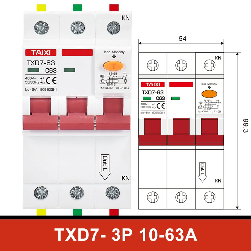 Автоматический выключатель ELCB для низкого напряжения 63 А 30 мА 100 300 6 ка |
