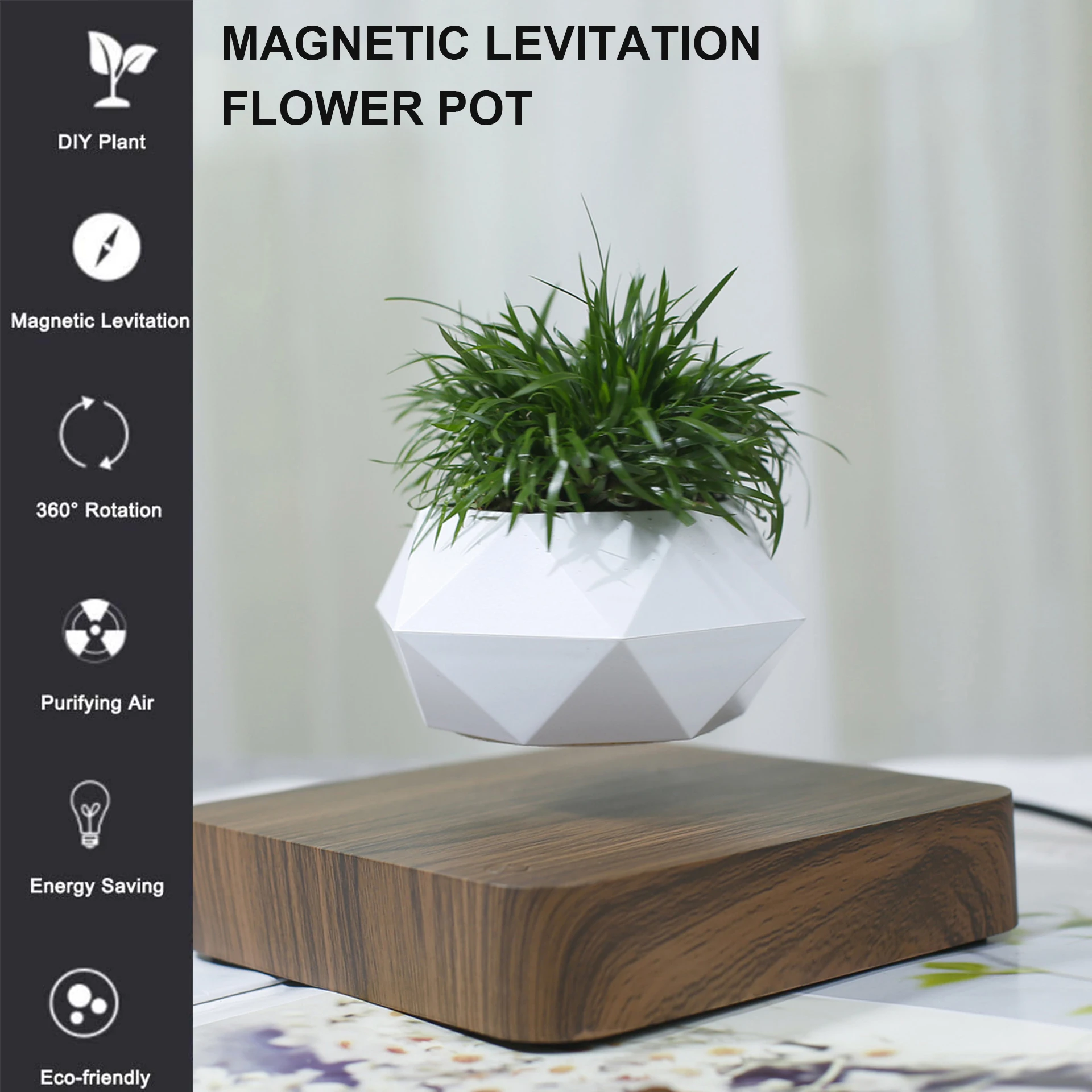 

Levitating Air Bonsai Pot Rotation Flower Pot Planters Magnetic Suspension Floating Pot Potted Plant Home Office Desk Decor