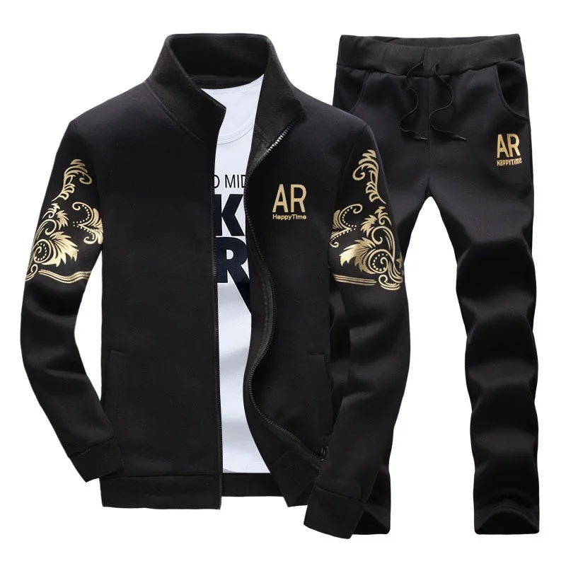 

Men's Tracksuit Print 2 Piece Set Spring Autumn Sportswear Mens Fitness Sweatshirt Stand Collar Jacket+Pants Men Sweatsuits 2021