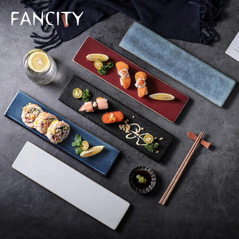 

Блюдо для суши FANCITY в японском стиле, креативная прямоугольная плоская тарелка в стиле ретро, для торта, приглушенной суши, для приготовлени...