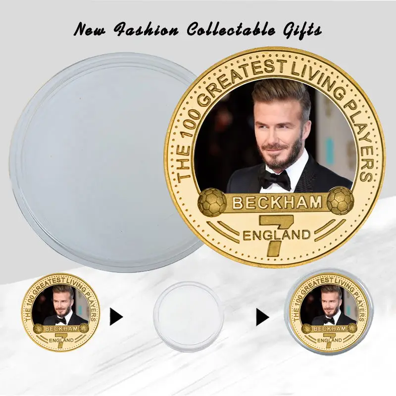 

Soccer Star David Beckham Gold Plated Commemorative Coins Collectibles UK Football Challenge Coin Sports Souvenir Gifts for Boys