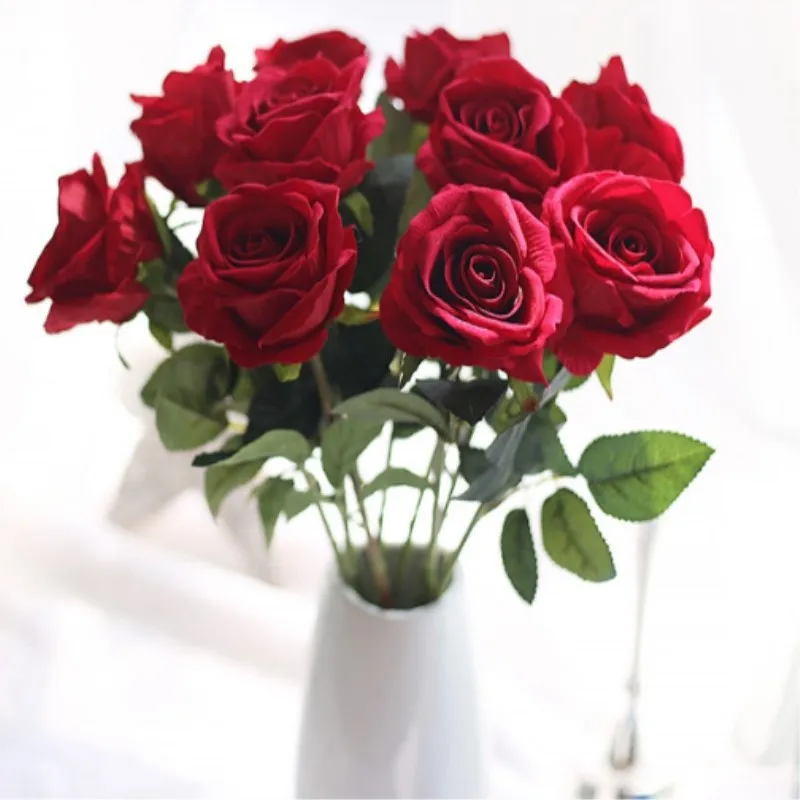

11PCS Romantic Rose Artificial Flower DIY Red White Silk Fake Flower for Party Home Wedding Decoration Valentine's Day
