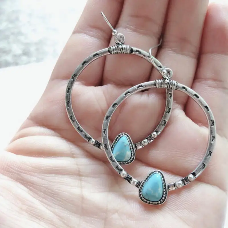 Bohemia Vintage Long Drop Earring For Women Boho Jewelry Ethnic Natural Blue Turquoises Stone Earrings Pendientes | Украшения и