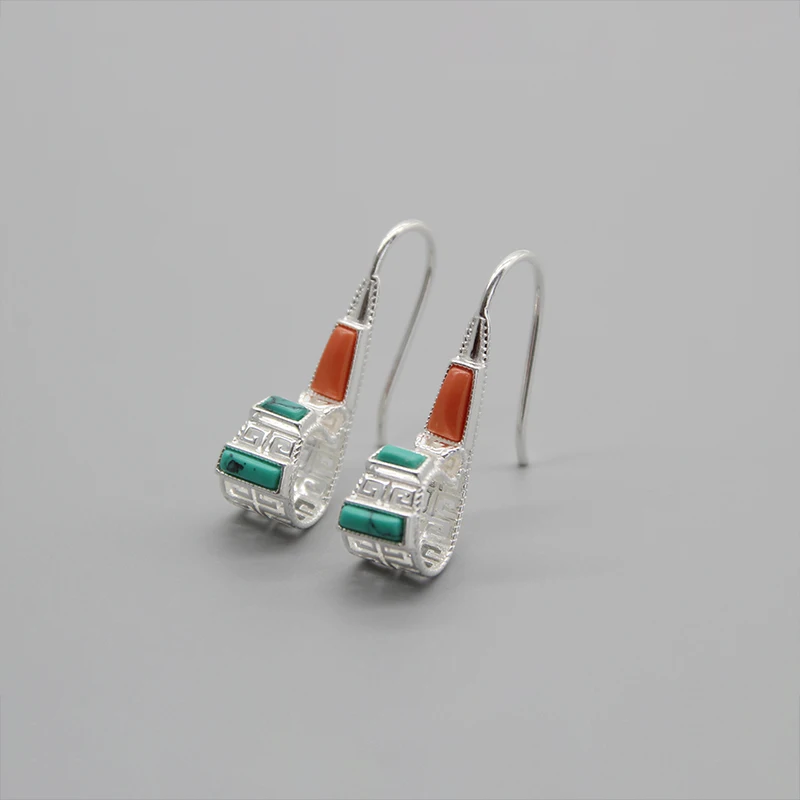 

Mongolian Silver Jewelry Ethnic Style 925 Sterling Silver Earrings Mongolian Special Ear Rings Women's Mongolian Tibetan Earring