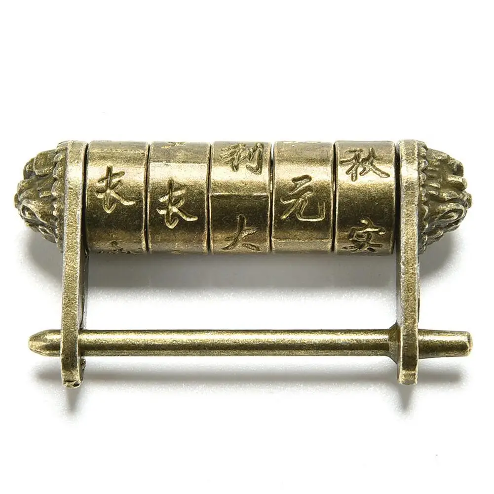 China Retro Text Code Lock Escape Room Antique Decorative Box Lucky Auspicious Five-wheeled Bronze Lettering Password Padlock | Дом и сад