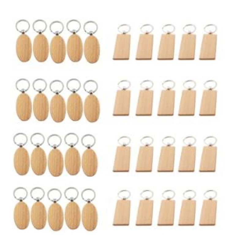 

Practical 40 Pcs Blank Wooden Key Chain DIY Wood Keychains Key Tags Gifts,20 Pcs Oval & 20 Pcs Square