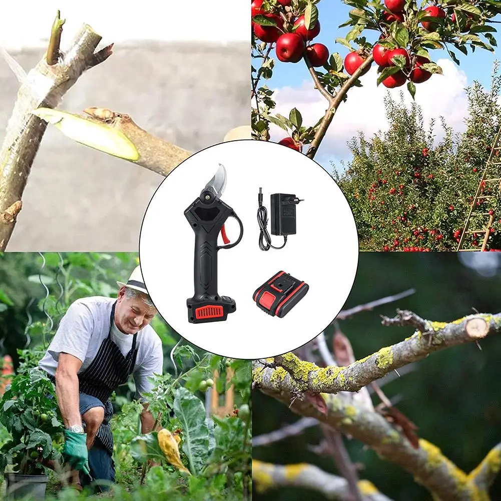 

48V Cordless Electric Pruning Shears Li-ion Secateur Branch Cutter 1/2 Battery Household Garden Supplies