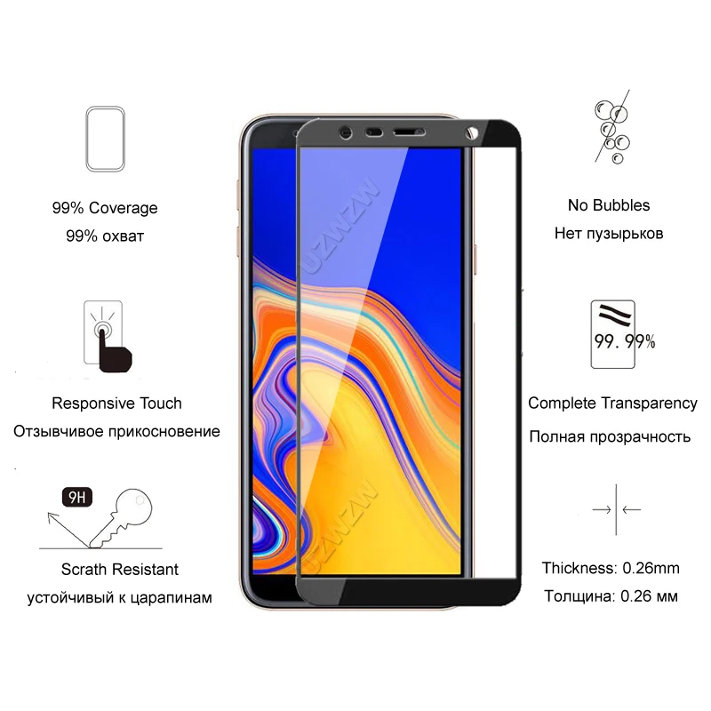 2 шт. закаленное стекло с полным покрытием для Samsung Galaxy J4 Plus 2018 защита экрана