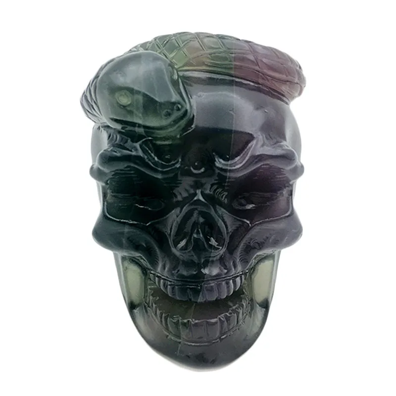 Природный флюорит Череп Хрустальная резьба змея призрак Кварцевая фигурка