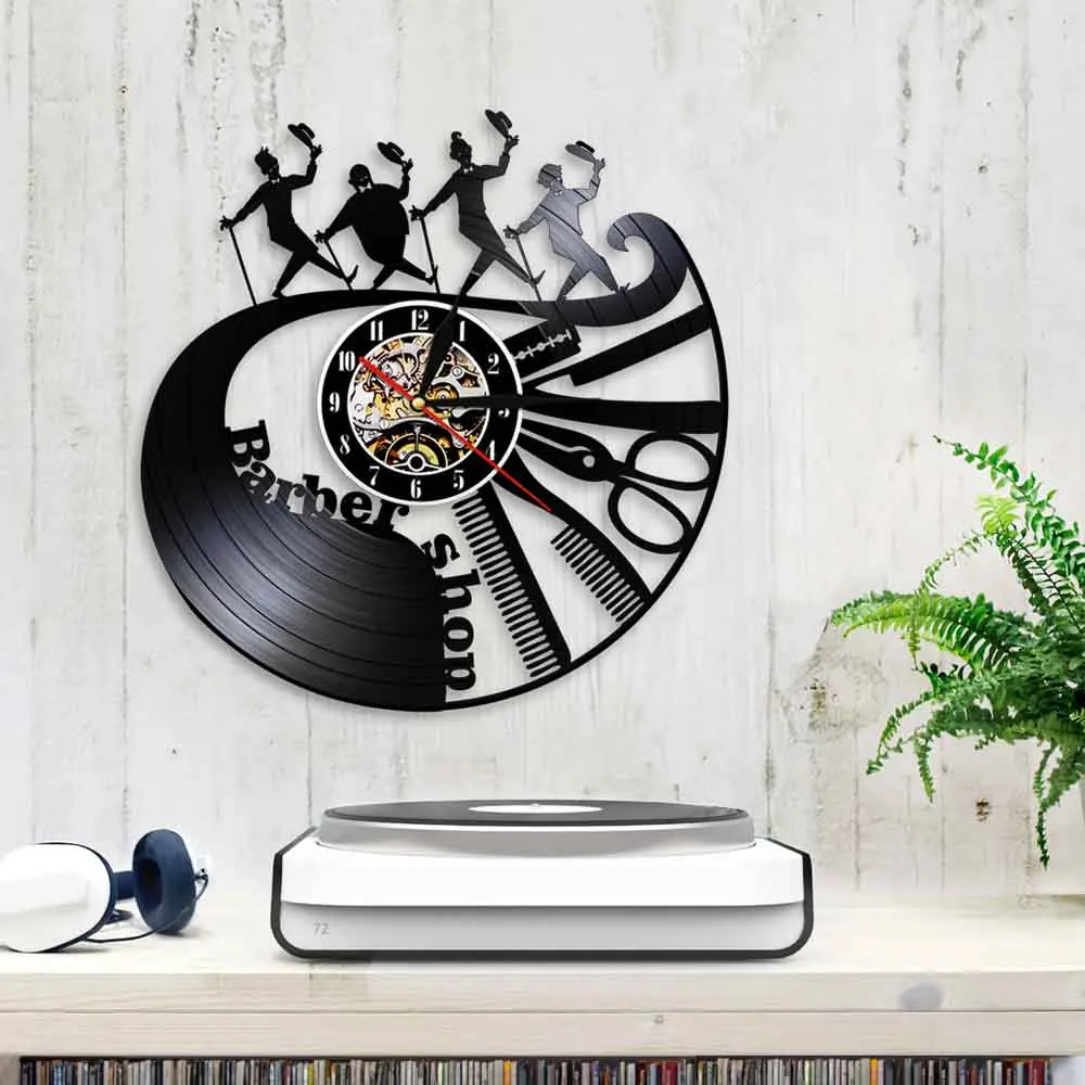 Настенные часы с виниловой пластиной для парикмахерской 3d-часы настенный