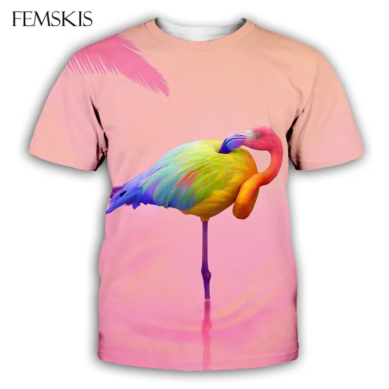 

FEMSKIS Summer Novelty Flamingo 3D Print T-shirts Women's Men's Fashion T Shirt Short Sleeve Tops Hot Sales Tee Shirts Harajuku