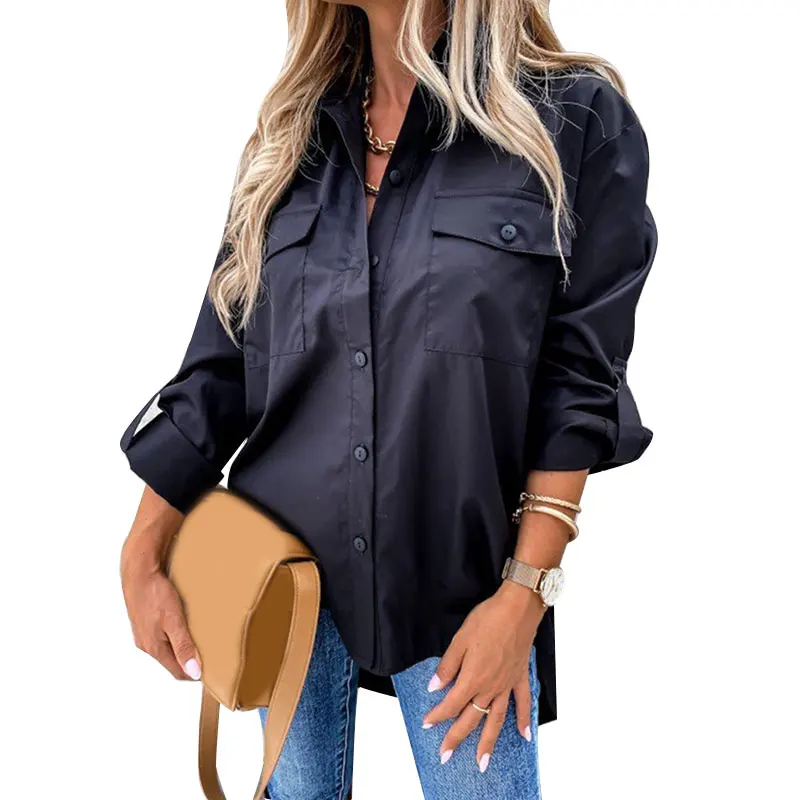 

Autumn Women Long Sleeve Tops Irregularity T-shirt Polyester Turndown Collar Clothes Breathable Shirts Comfortable T-shirt