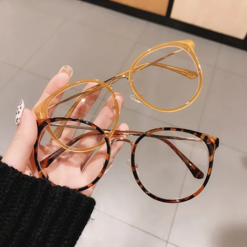 

SO&EI Fashion Round Women Glasses Frame Vintage Clear Lens Eyewear Men Optical Leopard Green Eyeglasses Frame
