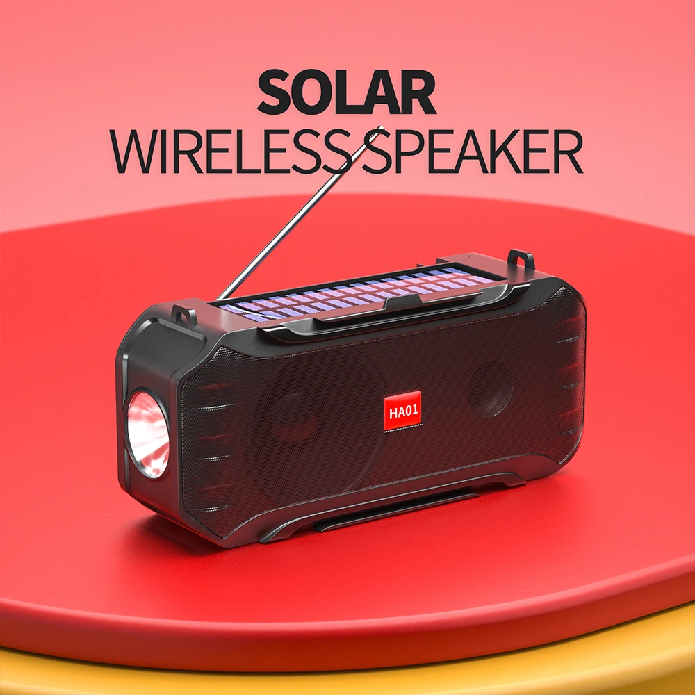Solar Charging Wireless Speaker With FM Radio LED Flashlight TF Card Support Outdoor Solar Power Blutooth Speaker Beach Boombox