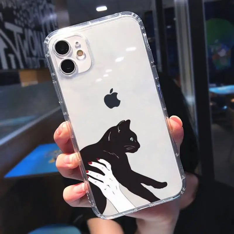 

Cute animal black cat Phone Cases Transparent soft For iphone 5 5s 5c se 6 6s 7 8 11 12 plus mini x xs xr pro max