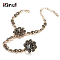 kinel 2020 new unique gray crystal flower vintage jewelry sets fashion bracelets and rings for women gold plating turkey jewelry