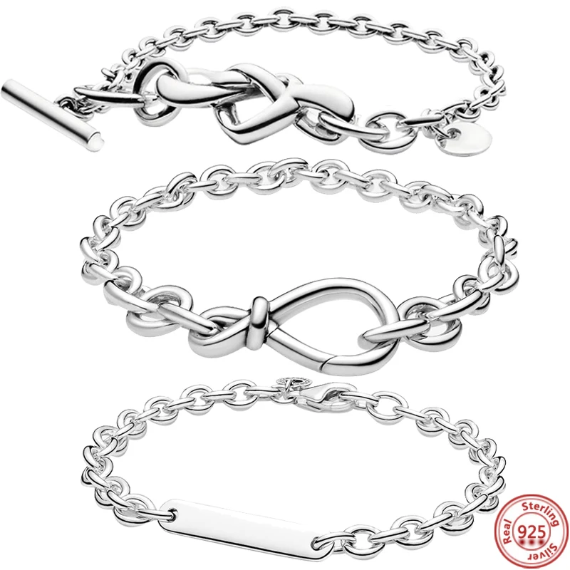 

New 925 Sterling Silver Bracelet Eternal Symbol Heart Snake Chain Bracelet DIY For Women Fit Original Charms Beads Jewelry Gift