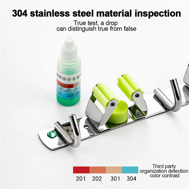 

Bathroom Mop Storage Holder Wall Mounted Rust Proof Broom Hanger with Hook Stainless Steel Organizer Rack Space Saving Hanger