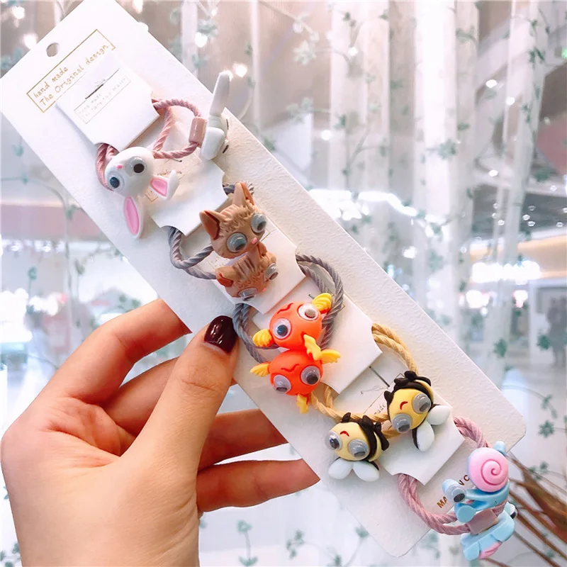 5 пар/партия забавный мультяшный рисунок веревка для волос детей милая головная