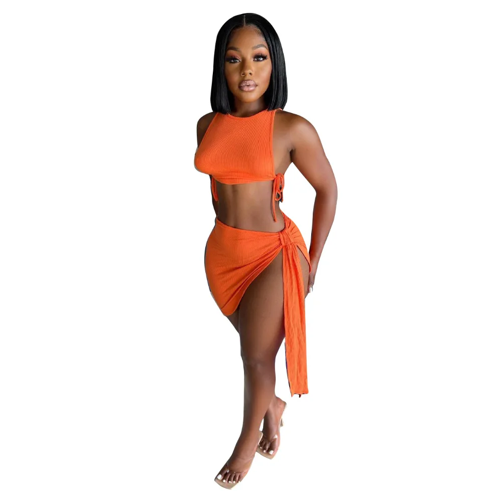 

2021 Street Sexy Club Solid Color Summer Casual Fashion Women's Slim Lace Skirt Suit Two-piece