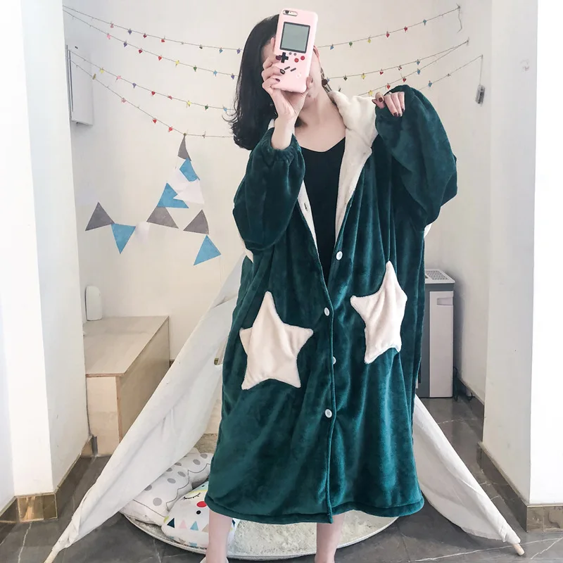 Женская пижама теплая утолщенная свободная большой размер длинный рукав