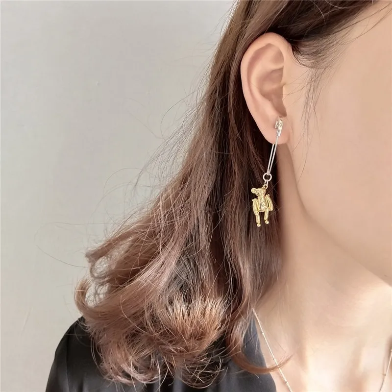 RUIYI Real 925 Sterling Silver Girls Exquisite Small Baby Bear Charm Drop Earrings Korean Japanese Style Pin Design Chic Earring | Украшения
